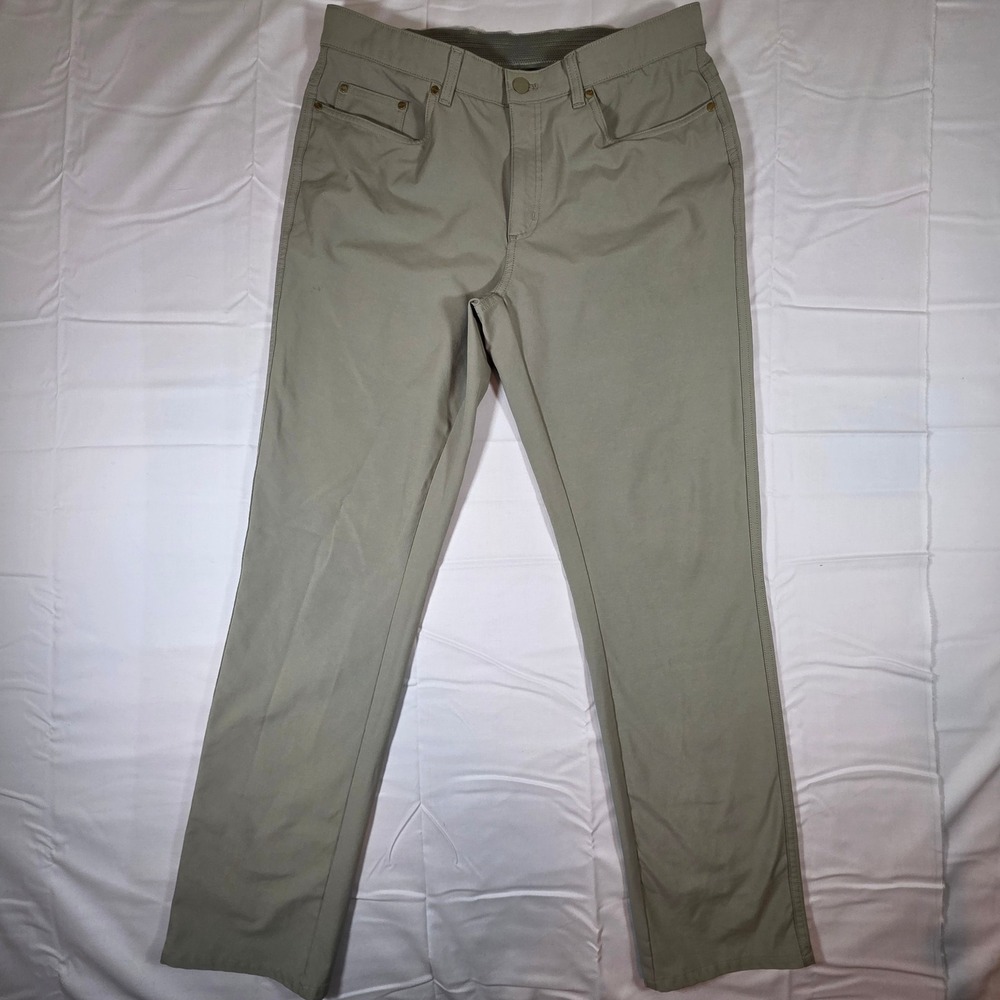 Greg Norman Shark Mens 32x30 Khaki Performance Golf Pants Stretch 5-Pocket Tan